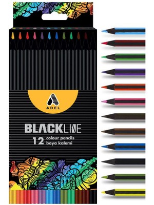 Adel Blackline 12 Li Kuru Boya Kalemi Karton Kutu 1 Paket 12 Renk Kuruboya Tam Boy Renkli Kalem
