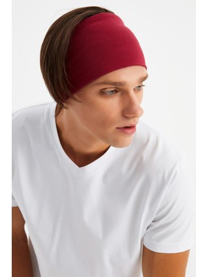 Butikgiz Bordo Erkek Pamuklu Penye, Kaymaz, Ultra Hafif, Spor Geniş Saç Bandı Bandana Buff