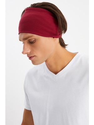 Butikgiz Bordo Erkek Pamuklu Penye, Kaymaz, Ultra Hafif, Spor Geniş Saç Bandı Bandana Buff