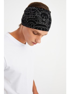 Butikgiz Siyah-Melanj Erkek Pamuklu Penye, Kaymaz, Ultra Hafif, Spor Geniş Saç Bandı Bandana Buff