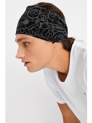 Butikgiz Siyah-Melanj Erkek Pamuklu Penye, Kaymaz, Ultra Hafif, Spor Geniş Saç Bandı Bandana Buff