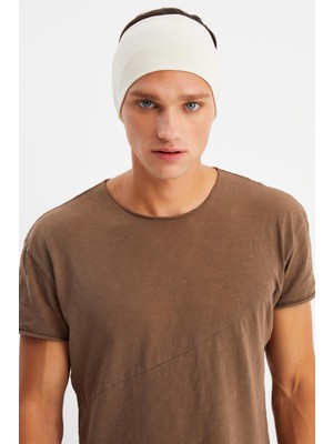 Butikgiz Bej Erkek Pamuklu Penye, Kaymaz, Ultra Hafif, Spor Geniş Saç Bandı Bandana Buff