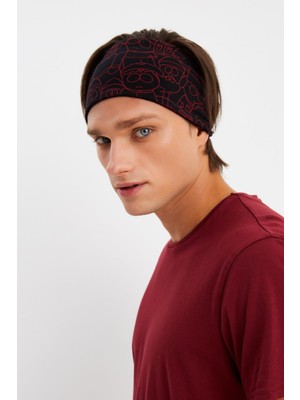 Butikgiz Siyah-Kırmızı Erkek Pamuklu Penye, Kaymaz, Ultra Hafif, Spor Geniş Saç Bandı Bandana Buff