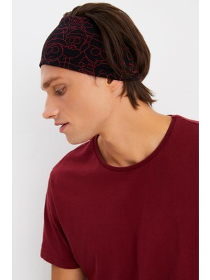 Butikgiz Siyah-Kırmızı Erkek Pamuklu Penye, Kaymaz, Ultra Hafif, Spor Geniş Saç Bandı Bandana Buff