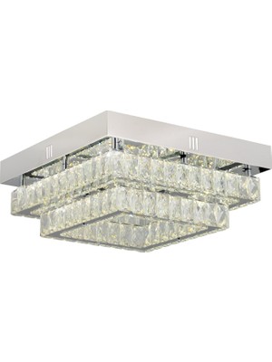 Apliqa Modina 2 Katlı Krom Ledli 3 Renkli 70 Watt Kristalli Taşlı Modern Tasarım LED  Kristal Salon Avize