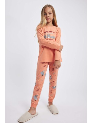 DeFacto Kız Çocuk Baskılı Uzun Kollu Pijama Takımı A7595A823AU