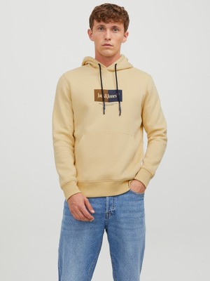 Jack & Jones Kapüşonlu Standart Kalıp Sarı Erkek Sweatshirt 12242197