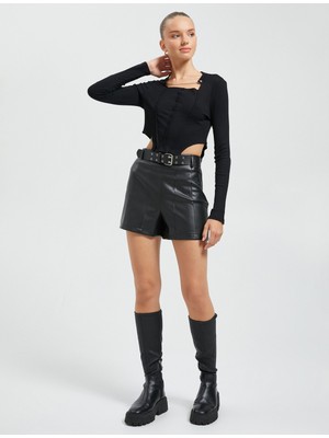 Koton Uzun Kollu Tişört Choker Yaka Zincir Detaylı Korse Görünümlü