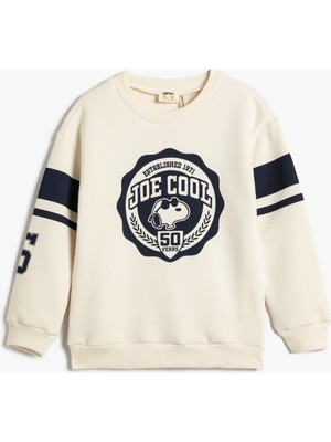 Koton Snoopy Sweatshirt Lisanslı Şardonlu Uzun Kollu Bisiklet Yaka Baskılı