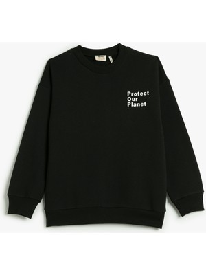 Koton Sweatshirt Şardonlu Baskı Detaylı Bisiklet Yaka Uzun Kollu