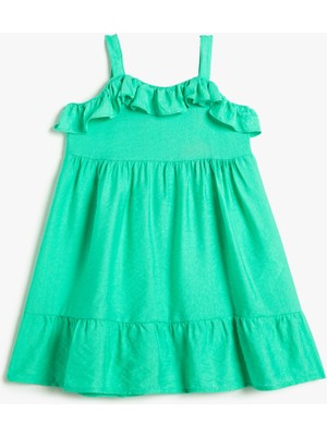 Koton Fırfırlı Elbise İnce Askılı Viskon Kumaş