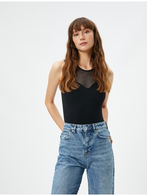 Koton Fitilli Atlet Halter Yaka Üstü Tül Detaylı