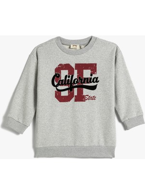 Koton Kolej Sweatshirt Şardonlu Uzun Kollu Bisiklet Yaka Baskılı
