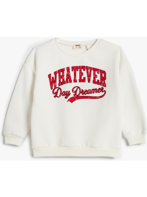 Koton Sweatshirt Şardonlu Bisiklet Yaka Baskılı Pamuklu