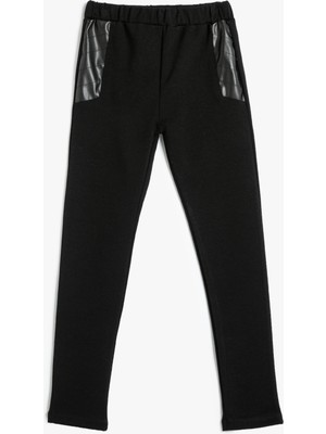 Koton Tayt  Deri Detaylı Beli Lastikli