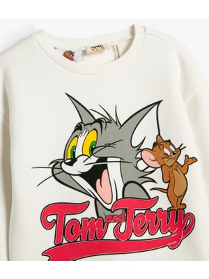 Koton Tom ve Jerry Sweatshirt Lisanslı Şardonlu Uzun Kollu Bisiklet Yaka