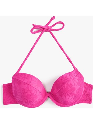 Koton Balenli Bikini Üstü Çiçek Dokulu Kaplı Boyundan Bağlamalı