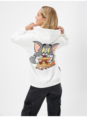 Koton Tom ve Jerry Arkası Baskılı Kapşonlu Sweatshirt Lisanslı