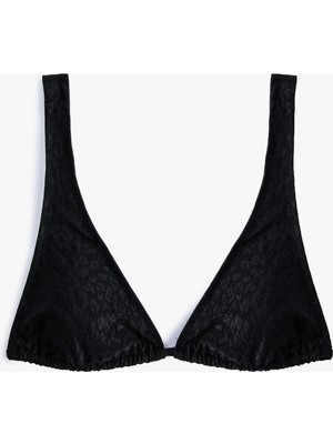 Koton Üçgen Bikini Üstü Çiçek Dokulu Kalın Askılı