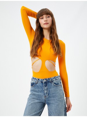Koton Bodysuit Pencere Detaylı Bisiklet Yaka Uzun Kollu