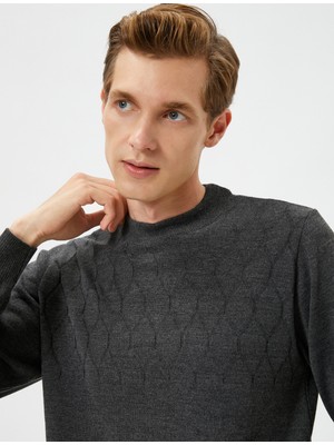 Koton Bisiklet Yaka Kazak Slim Fit Dokulu Ribanalı Uzun Kollu