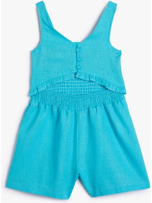 Koton Keten Şort Tulum Pencere Detaylı Askılı Gipeli