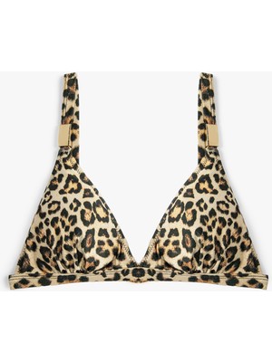 Koton Üçgen Bikini Üstü Leopar Desenli Metal Aksesuarlı Kaplı