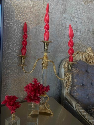 Iv Candles Homedecor Kırmızı 3'lü Büyük Burgulu Şamdan Mumu