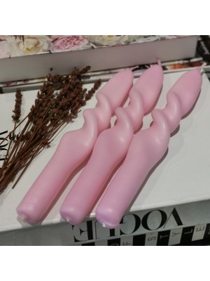 Iv Candles Homedecor Pudra Pembe 3'lü Orta Burgulu Şamdan Mumu