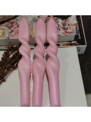 Iv Candles Homedecor Pudra Pembe 3'lü Orta Burgulu Şamdan Mumu