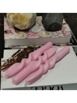 Iv Candles Homedecor Pudra Pembe 3'lü Orta Burgulu Şamdan Mumu