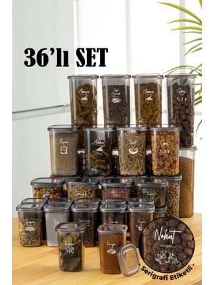 Vienev Beyaz Serigrafi Etiketli Kaşıklı 36LI Peggy Kare Erzak ve Baharat Full Set 8x(1,75, 1,2, 0,55) 12X(0,45) Ant