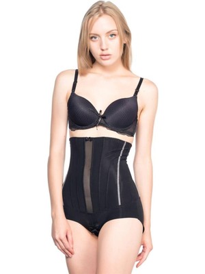 Emay Siyah Yüksek Bel Tül Slip Lazer Korse