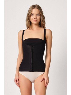 Emay Siyah Balenli Agraflı Göğsü Açık Atlet Lazer Korse