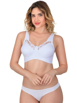 Emay Beyaz Dantelli Toparlayıcı Cotton Sütyen