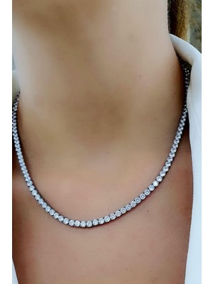Ose Shop Pırlanta Parlaklığında Zirkon Taşlı 925AYAR Gümüş Su Yolu Kolye