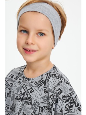 Babygiz Gri Erkek Çocuk Pamuklu Penye Oversize Gri T-Shirt Bandana 2'li Takım