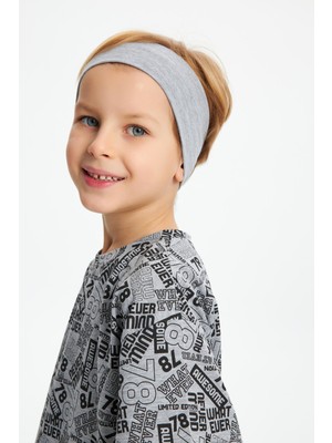 Babygiz Gri Erkek Çocuk Pamuklu Penye Oversize Gri T-Shirt Bandana 2'li Takım