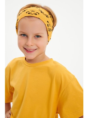 Babygiz Hardal Desenli-Hardal Erkek Çocuk Pamuklu Penye Oversize Hardal T-Shirt Bandana 2'li Takım