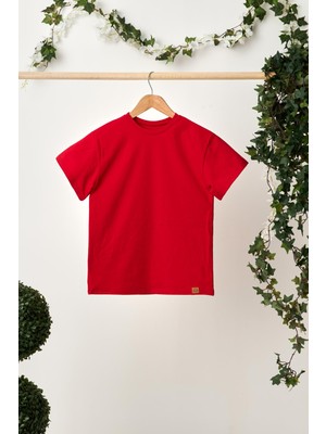 Babygiz Kırmızı Erkek Çocuk Kısa Kollu Bisiklet Yaka Terletmez, Yumuşak Rahat %100 Pamuklu Penye T-Shirt
