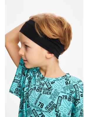 Babygiz Lacivert-Turquaz Erkek Çocuk Pamuklu Oversize Turquaz T-Shirt Lacivert Bandana 2'li Takım