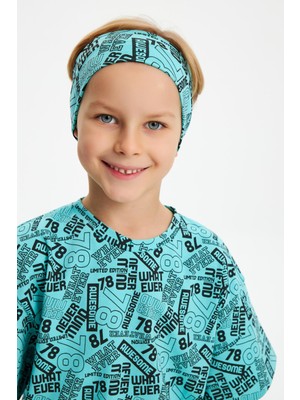 Babygiz Turquaz Erkek Çocuk Pamuklu Penye Oversize Gri T-Shirt Bandana 2'li Takım