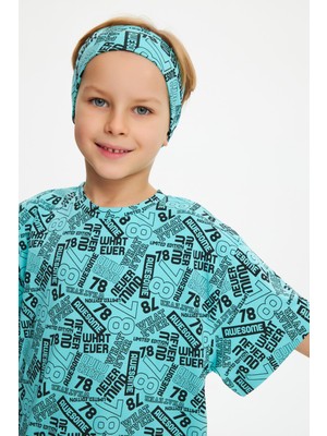 Babygiz Turquaz Erkek Çocuk Pamuklu Penye Oversize Gri T-Shirt Bandana 2'li Takım