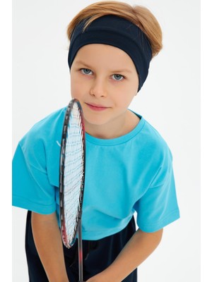 Babygiz Lacivert-Aqua Erkek Çocuk Pamuklu Penye Oversize Aqua T-Shirt Lacivert Bandana 2'li Takım