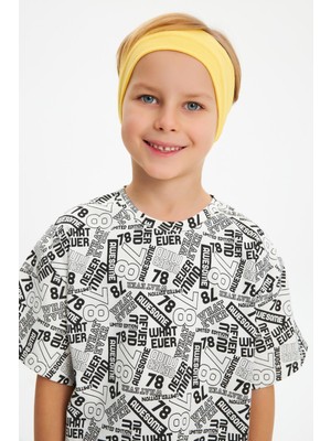 Babygiz Sarı-Beyaz Erkek Çocuk Pamuklu Penye Oversize Beyaz T-Shirt Sarı Bandana 2'li Takım