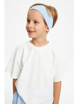 Babygiz Bebe Mavi-Beyaz Erkek Çocuk Pamuklu Penye Oversize Beyaz T-Shirt Mavi Bandana 2'li Takım