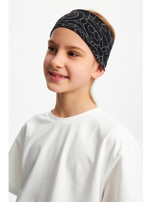 Babygiz Siyah Desenli-Beyaz Kız Pamuklu Penye T-Shirt Bandana 2^li Takım -Spor Rahat Best Of Koleksiyon 3