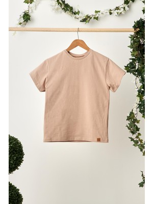 Babygiz Açık Kahve Kız Çocuk Kısa Kollu Bisiklet Yaka Terletmez, Rahat Pamuklu Penye T-Shirt