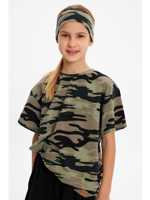 Babygiz Kamuflaj-Kamuflaj Kız Pamuklu Penye T-Shirt Bandana 2^li Takım -Spor Rahat Best Of Koleksiyon 5
