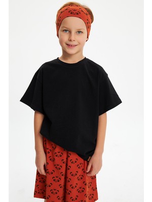 Babygiz Kiremit Desenli-Siyah Erkek Çocuk Pamuklu Penye Oversize Kamuflaj T-Shirt Bandana İkili Takım